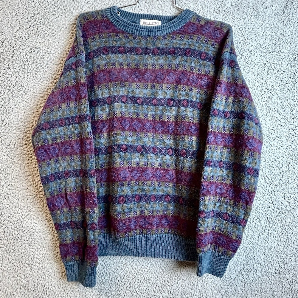 Vintage 90s Traditions Sweater Men's Medium Textured Knit Biggie HipHop Preppy